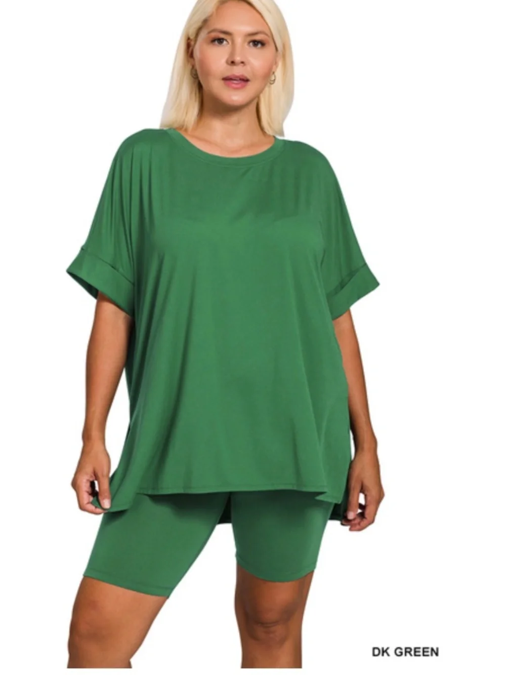 ZENANA BIKER SHORT SET OR LOUNGEWEAR SET -DARK GREEN PLUS SIZE